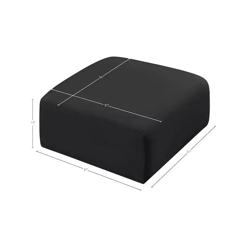 Arc Vegan Leather Ottoman, Channel Tufted, Eucalyptus Wood Frame, 31"x31"