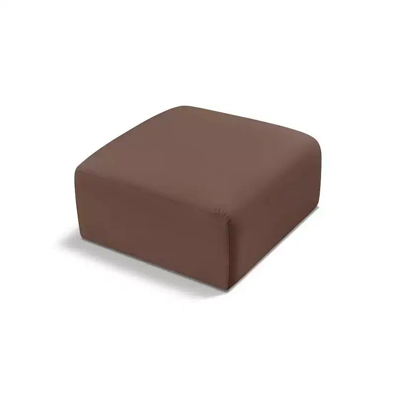 Arc Vegan Leather Ottoman, Channel Tufted, Eucalyptus Wood Frame, 31"x31"