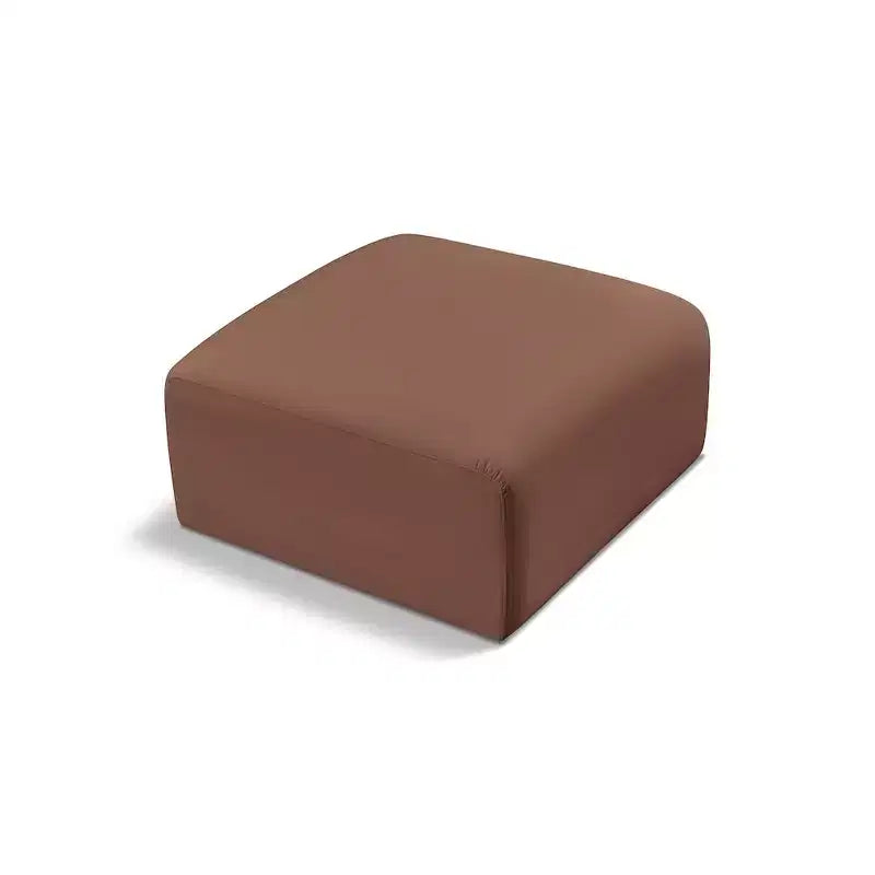 Arc Vegan Leather Ottoman, Channel Tufted, Eucalyptus Wood Frame, 31"x31"