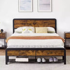 Bed Frame with Ottoman Storage, Sturdy Metal Slats, Mattress Foundation with Safe Rounded Corners, No Box Spring Required