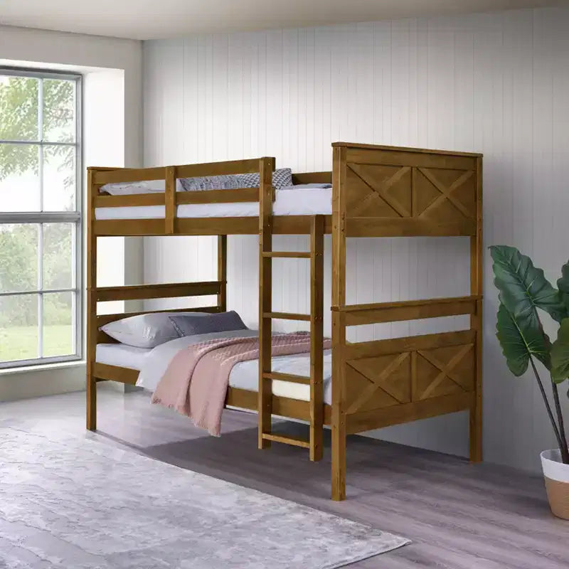 Exeter Twin Over Twin Solid Wood Standard Bunk Bed, Convertible to Two Twin Beds