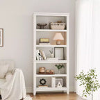 Acekool 71.3 Tall 5-Tier Wooden Bookshelf with 3 Adjustable Shelves, 11.8 Wide Slim Floor-Standing Bookcase for Living Room, Bedroom  White