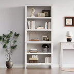 Étagère à livres en bois de 181 cm de haut avec 5 niveaux, 3 étagères réglables, bibliothèque étroite de 30 cm de large, à poser au sol, pour salon ou chambre à coucher - Blanche