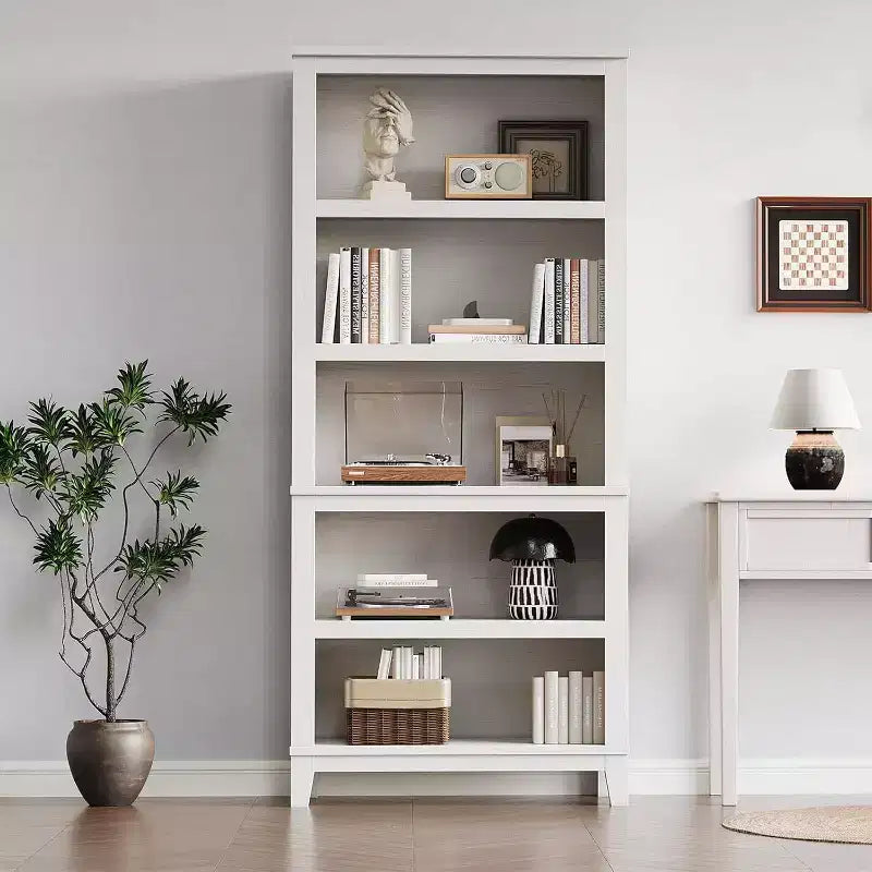 71.3 Tall 5-Tier Wooden Bookshelf with 3 Adjustable Shelves, 11.8 Wide Slim Floor-Standing Bookcase for Living Room, Bedroom  White