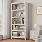 Étagère à livres en bois de 181 cm de haut avec 5 niveaux, 3 étagères réglables, bibliothèque étroite de 30 cm de large, à poser au sol, pour salon ou chambre à coucher - Blanche