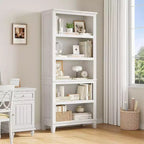 Étagère à livres en bois de 181 cm de haut avec 5 niveaux, 3 étagères réglables, bibliothèque étroite de 30 cm de large, à poser au sol, pour salon ou chambre à coucher - Blanche