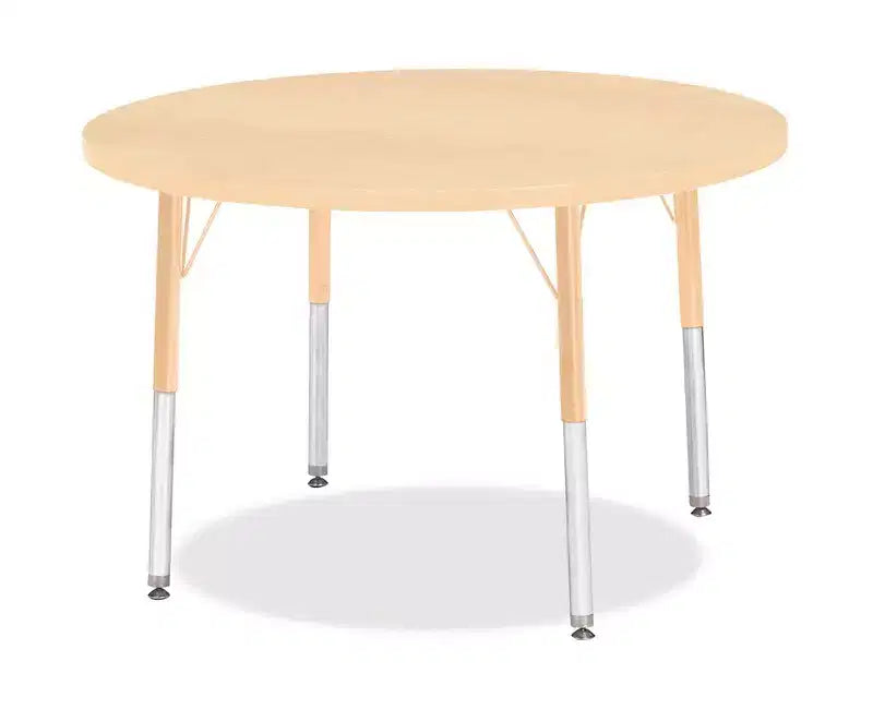 Elementary Height Round Activity Table, 36"x36", Adjustable Legs, Maple Laminate