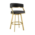 HomeRoots 26 Black and Gold Faux Leather and Stainless Steel Low Back Counter Height Swivel Bar Chair