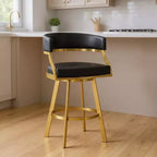 Tabouret de bar pivotant à hauteur de comptoir avec dossier bas en similicuir noir et or et acier inoxydable de 26 pouces