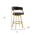 Tabouret de bar pivotant à hauteur de comptoir avec dossier bas en similicuir noir et or et acier inoxydable de 26 pouces