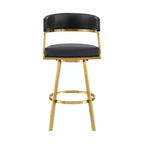 Tabouret de bar pivotant à hauteur de comptoir avec dossier bas en similicuir noir et or et acier inoxydable de 26 pouces