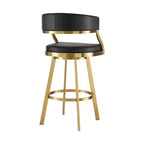 Tabouret de bar pivotant à hauteur de comptoir avec dossier bas en similicuir noir et or et acier inoxydable de 26 pouces