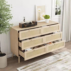 Commode en rotin moderne pour chambre à coucher avec 6 tiroirs larges et poignées en bois, meuble de rangement pour salon, couloir, entrée