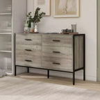 Commode en rotin moderne pour chambre à coucher avec 6 tiroirs larges et poignées en bois, meuble de rangement pour salon, couloir, entrée