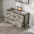 Commode en rotin moderne pour chambre à coucher avec 6 tiroirs larges et poignées en bois, meuble de rangement pour salon, couloir, entrée