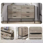 Commode en rotin moderne pour chambre à coucher avec 6 tiroirs larges et poignées en bois, meuble de rangement pour salon, couloir, entrée