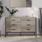 Commode en rotin moderne pour chambre à coucher avec 6 tiroirs larges et poignées en bois, meuble de rangement pour salon, couloir, entrée