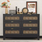 Okak Farmhouse Dresser for Bedroom with 6 Drawer, Wooden Closet Storage Cabinet Organizer Nightstand with Metal Handles for Living Room Hallway, Brown