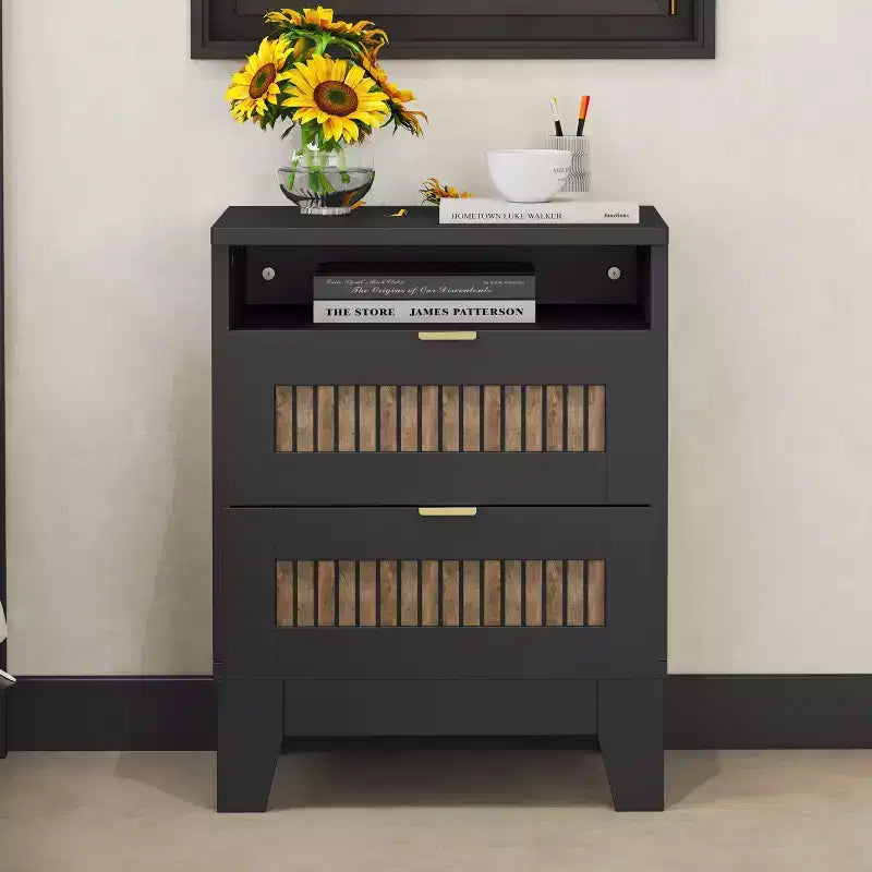 Farmhouse Dresser for Bedroom with 6 Drawers, Wooden Storage Cabinet with Metal Handles for Living Room Hallway, Brown