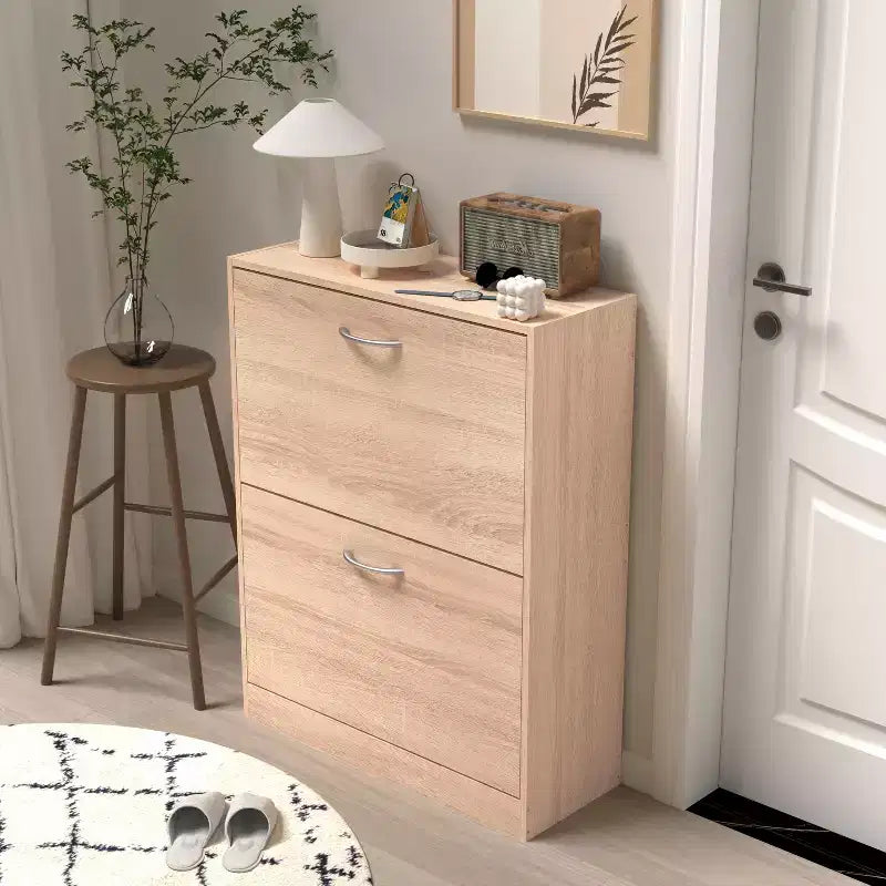 Ventilated Shoe Cabinet with 3 Flip Doors & Adjustable Shelves, Freestanding Wooden Shoe Organizer with Anti-Tip Device for Entryway