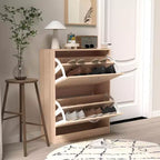 Meuble à chaussures ventilé avec 3 portes basculantes et étagères réglables, organisateur de chaussures autoportant en bois avec dispositif anti-basculement pour entrée