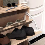 Meuble à chaussures ventilé avec 3 portes basculantes et étagères réglables, organisateur de chaussures autoportant en bois avec dispositif anti-basculement pour entrée