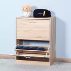 Meuble à chaussures ventilé avec 3 portes basculantes et étagères réglables, organisateur de chaussures autoportant en bois avec dispositif anti-basculement pour entrée