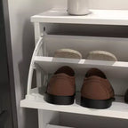 Meuble à chaussures ventilé avec 3 portes basculantes et étagères réglables, organisateur de chaussures autoportant en bois avec dispositif anti-basculement pour entrée