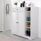 Meuble à chaussures ventilé avec 3 portes basculantes et étagères réglables, organisateur de chaussures autoportant en bois avec dispositif anti-basculement pour entrée