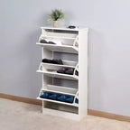 Meuble à chaussures ventilé avec 3 portes basculantes et étagères réglables, organisateur de chaussures autoportant en bois avec dispositif anti-basculement pour entrée