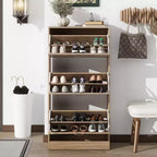 Meuble à chaussures ventilé avec 3 portes basculantes et étagères réglables, organisateur de chaussures autoportant en bois avec dispositif anti-basculement pour entrée