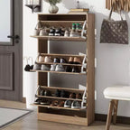 Meuble à chaussures ventilé avec 3 portes basculantes et étagères réglables, organisateur de chaussures autoportant en bois avec dispositif anti-basculement pour entrée