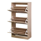 Meuble à chaussures ventilé avec 3 portes basculantes et étagères réglables, organisateur de chaussures autoportant en bois avec dispositif anti-basculement pour entrée