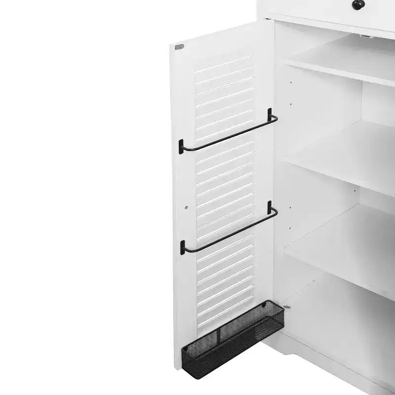Ventilated Shoe Cabinet with 3 Flip Doors & Adjustable Shelves, Freestanding Wooden Shoe Organizer with Anti-Tip Device for Entryway