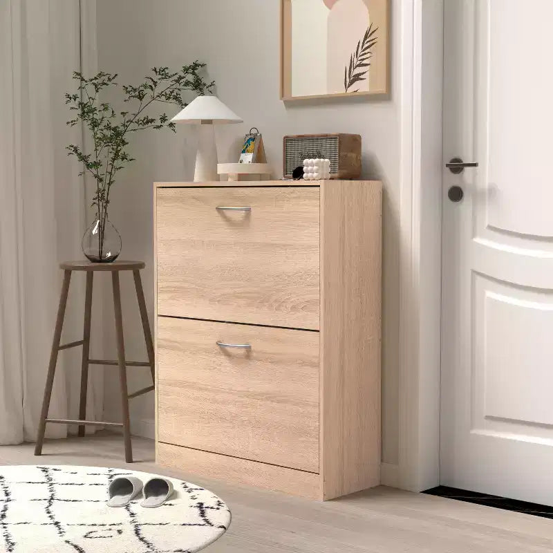 Ventilated Shoe Cabinet with 3 Flip Doors & Adjustable Shelves, Freestanding Wooden Shoe Organizer with Anti-Tip Device for Entryway