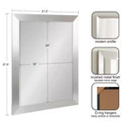 Miroir mural rectangulaire de salle de bain - Cadre en nickel brossé, 21,5"L x 27,5"H