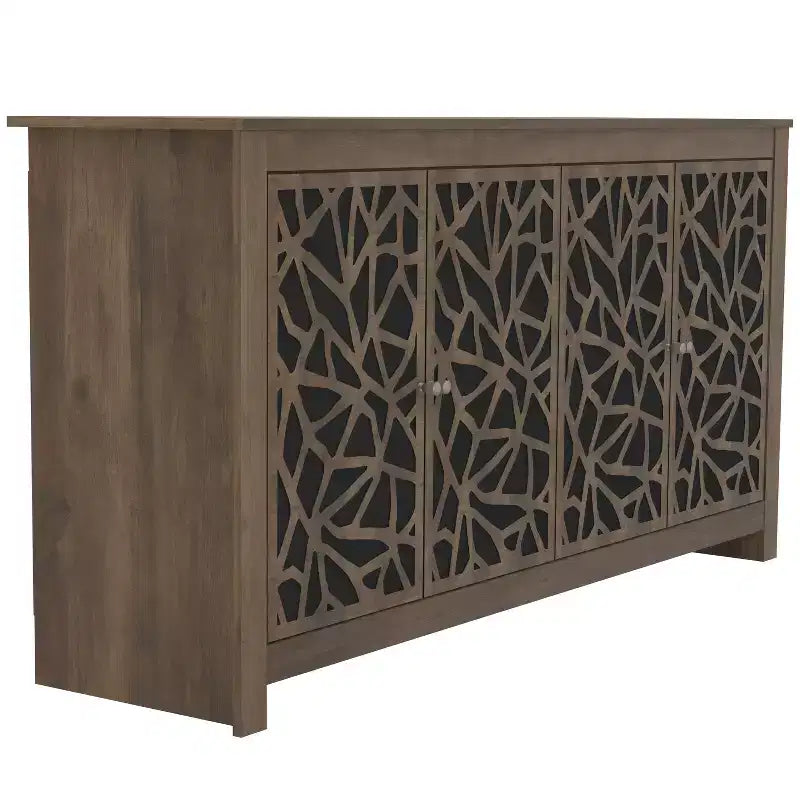 4-Door Laser-Cut Sideboard with Adjustable Shelves, Knotty Oak