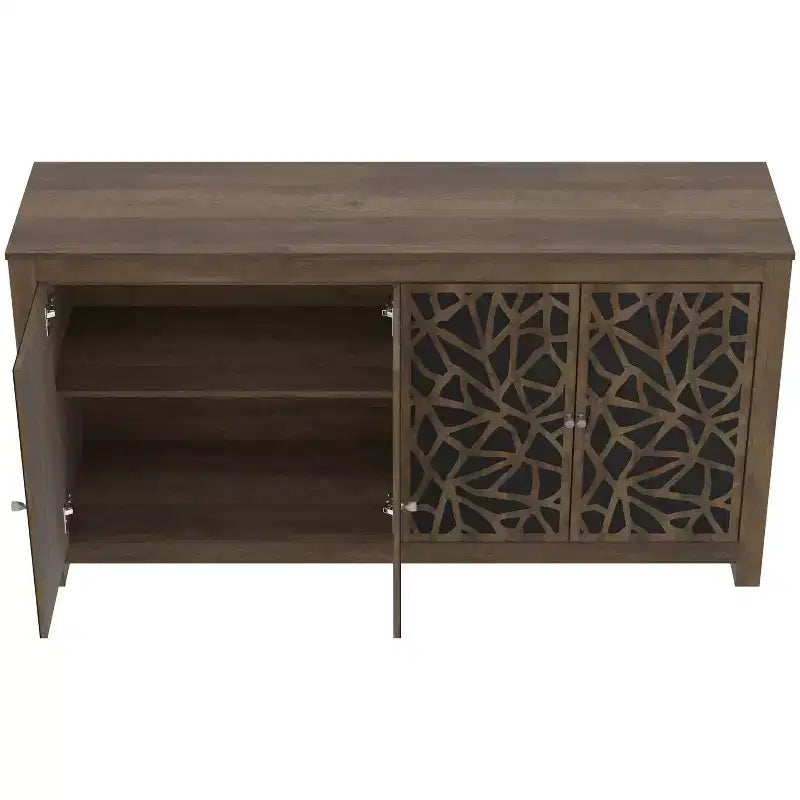 4-Door Laser-Cut Sideboard with Adjustable Shelves, Knotty Oak
