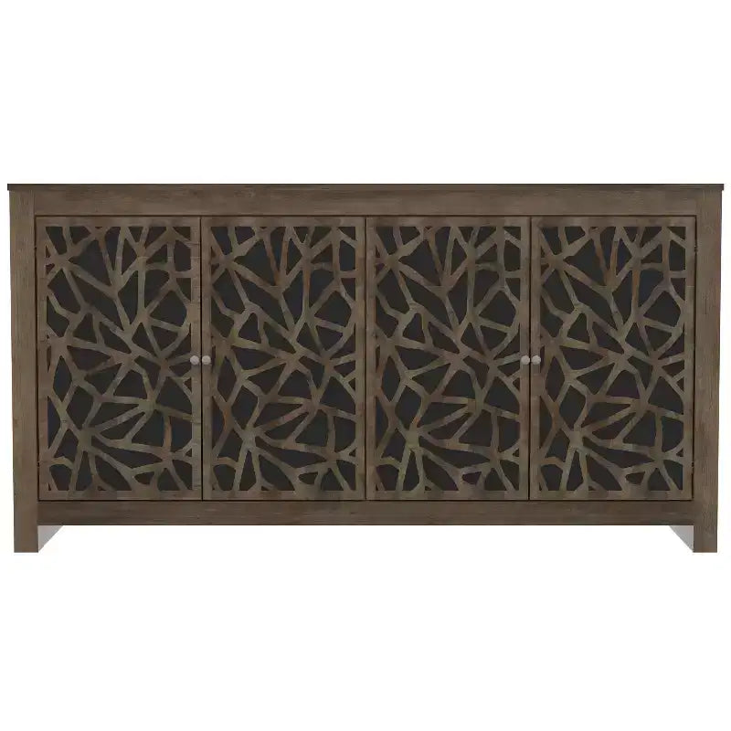 4-Door Laser-Cut Sideboard with Adjustable Shelves, Knotty Oak