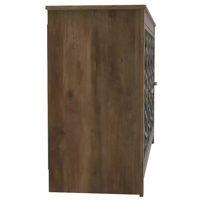 4-Door Laser-Cut Sideboard with Adjustable Shelves, Knotty Oak