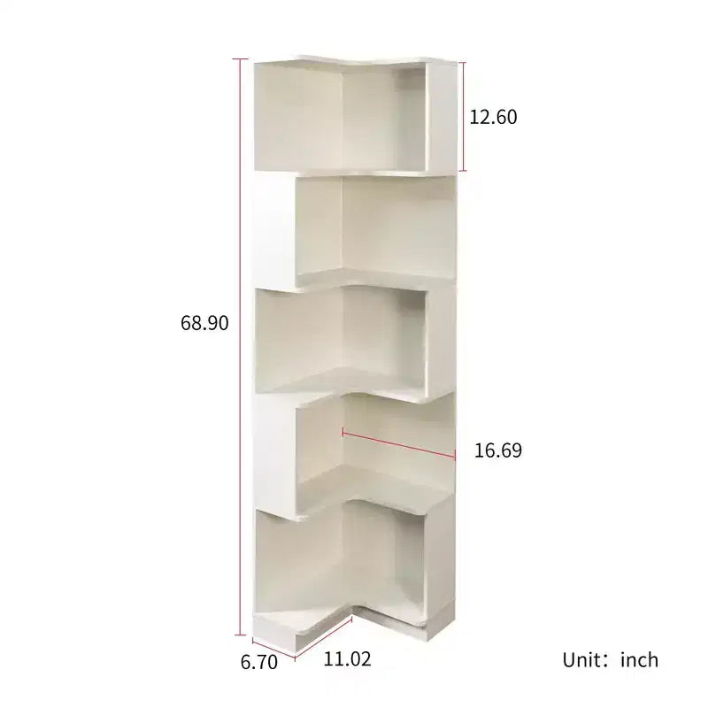Corner Bookshelf, 5-Tier L-Shaped Freestanding Storage Organizer with Baffle, 68.9"H