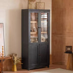 Étagère de style ferme du milieu du siècle, 5 niveaux avec 4 portes, 189 cm de hauteur, bibliothèque de présentation pour salon et bureau