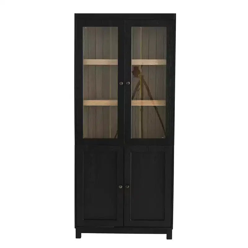 Mid-Century Farmhouse Bookshelf, 5-Tier with 4 Doors, 74.5"H, Display Bookcase for Living Room & Office