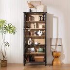 Étagère de style ferme du milieu du siècle, 5 niveaux avec 4 portes, 189 cm de hauteur, bibliothèque de présentation pour salon et bureau