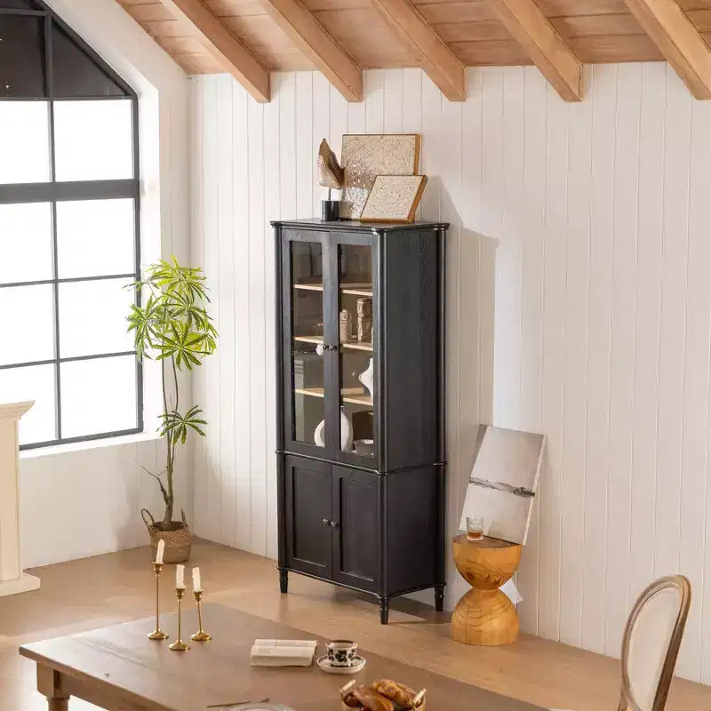 Mid-Century Farmhouse Bookshelf, 5-Tier with 4 Doors, 74.5"H, Display Bookcase for Living Room & Office