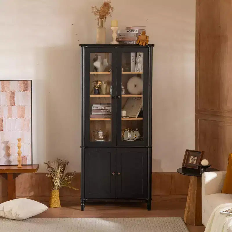 Mid-Century Farmhouse Bookshelf, 5-Tier with 4 Doors, 74.5"H, Display Bookcase for Living Room & Office