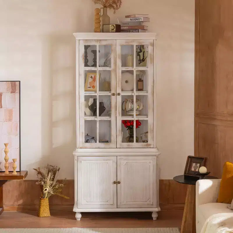 Mid-Century Farmhouse Bookshelf, 5-Tier with 4 Doors, 74.5"H, Display Bookcase for Living Room & Office