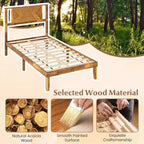 Cadre de lit plateforme en bois rustique avec tête de lit et rangement sous le lit, 12 lattes, pas de sommier tapissier, Lit simple/Double/Queen