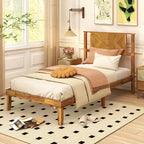 Cadre de lit plateforme en bois rustique avec tête de lit et rangement sous le lit, 12 lattes, pas de sommier tapissier, Lit simple/Double/Queen