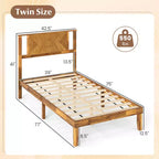 Cadre de lit plateforme en bois rustique avec tête de lit et rangement sous le lit, 12 lattes, pas de sommier tapissier, Lit simple/Double/Queen